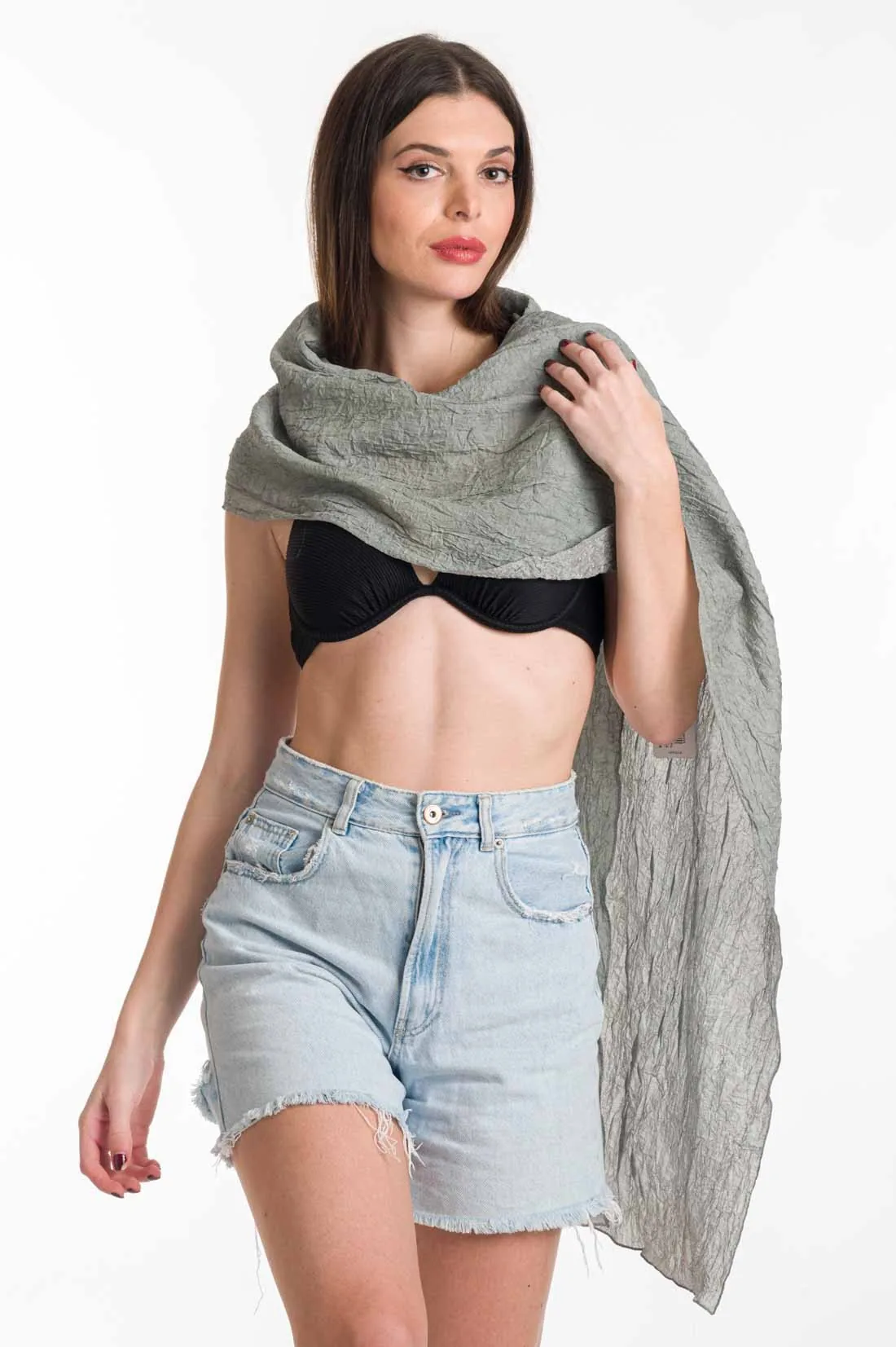 Ασημί φουλαρι μονοχρωμο σιφον - resort wear προϊόν για καλοκαιρινές resort εμφανίσεις