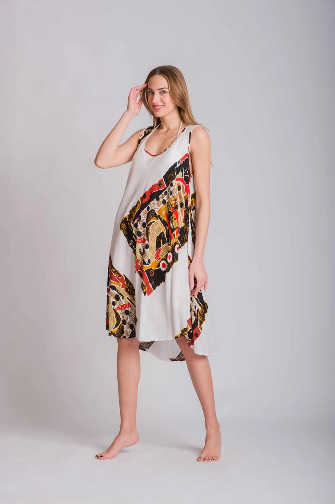 Άσπρο φορεμα oval αμανικο viscose crincle - φόρεμα παραλίας για καλοκαιρινές resort εμφανίσεις
