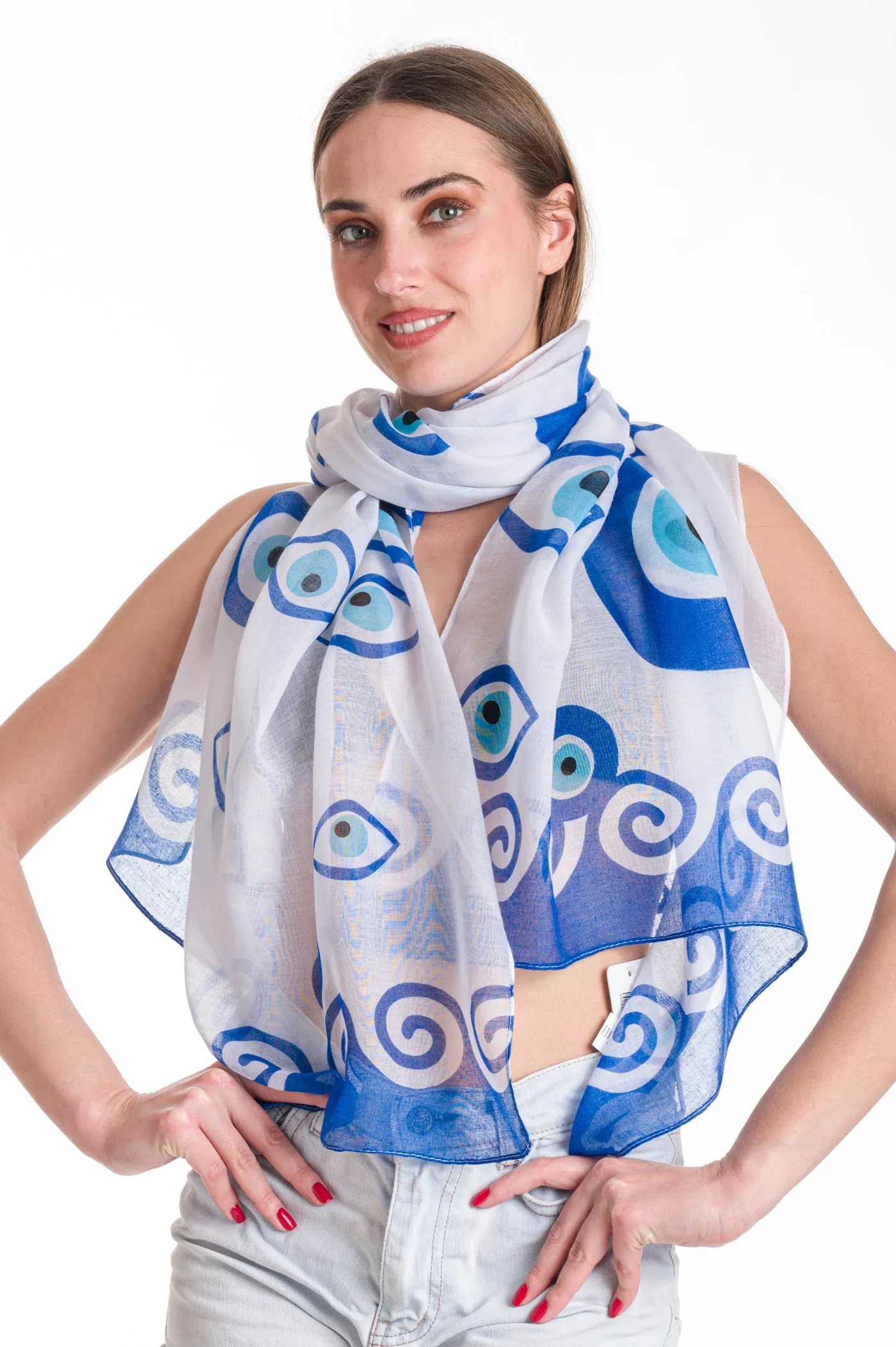 Φουλαρι βισκοζ εμπριμε ματι - Άσπρο resort wear προϊόν για καλοκαιρινές resort εμφανίσεις