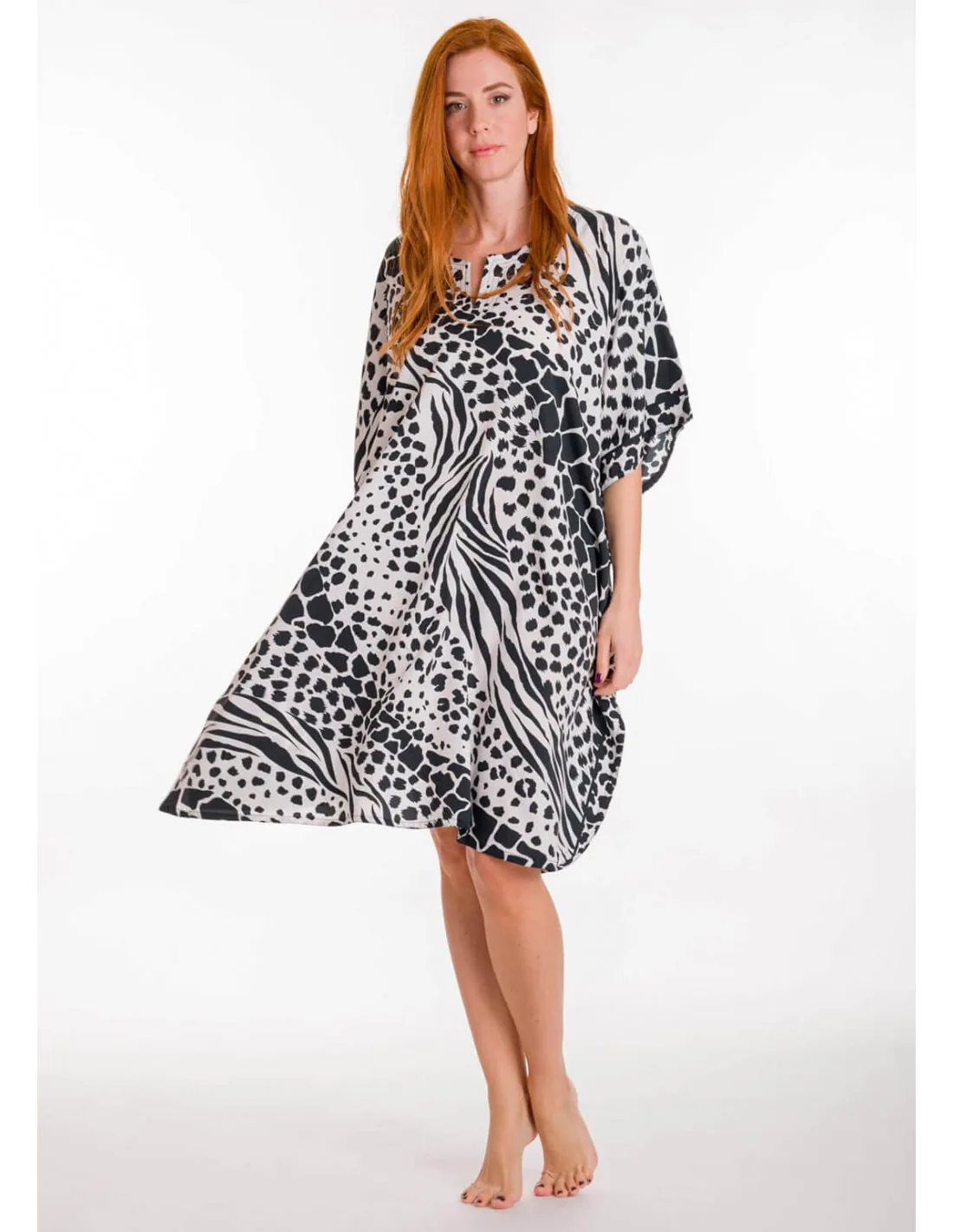 Καφτανι 3/4 mmf silk touch - Άσπρο;Μαύρο καφτάνι παραλίας για καλοκαιρινές resort εμφανίσεις