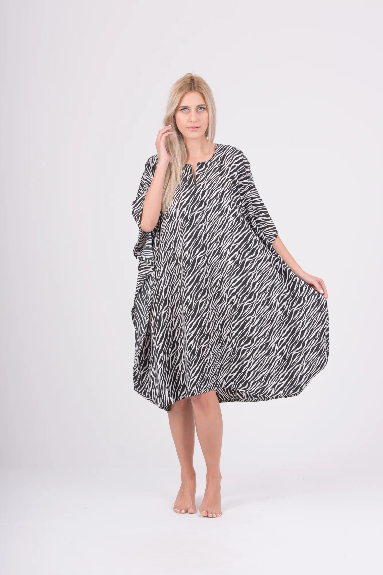 Καφτανι 3/4 mmf silk touch - Ασπρόμαυρο καφτάνι παραλίας για καλοκαιρινές resort εμφανίσεις