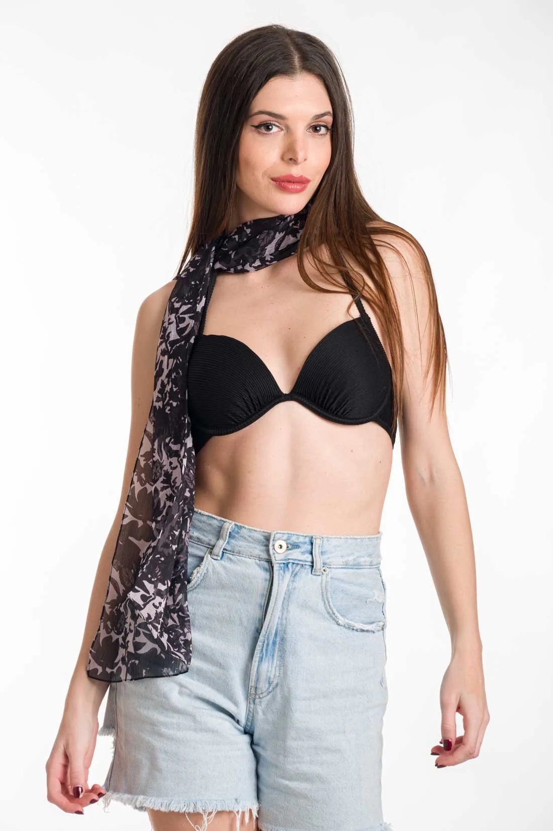 Blue black φουλαρι εμπριμέ σιφον - resort wear προϊόν από εμπριμέ για καλοκαιρινές resort εμφανίσεις