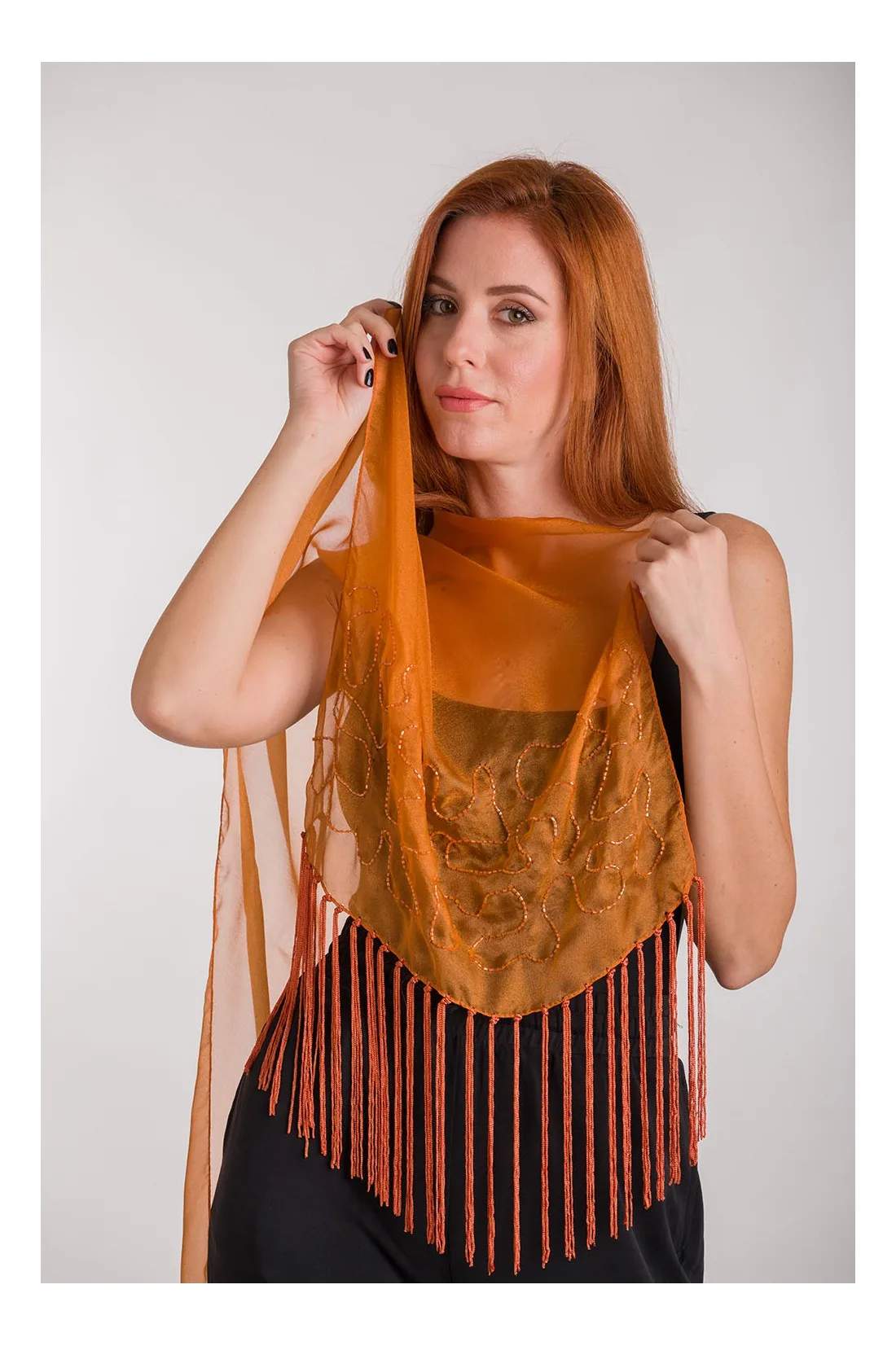 Εσαρπα μεταλιζε με κεντημα - Bronze resort wear προϊόν για καλοκαιρινές resort εμφανίσεις
