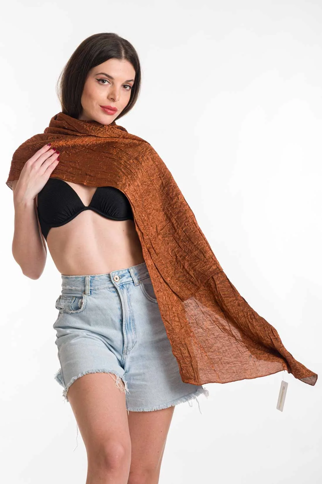 Μπρονζέ φουλαρι μονοχρωμο σιφον - Bronze resort wear προϊόν για καλοκαιρινές resort εμφανίσεις