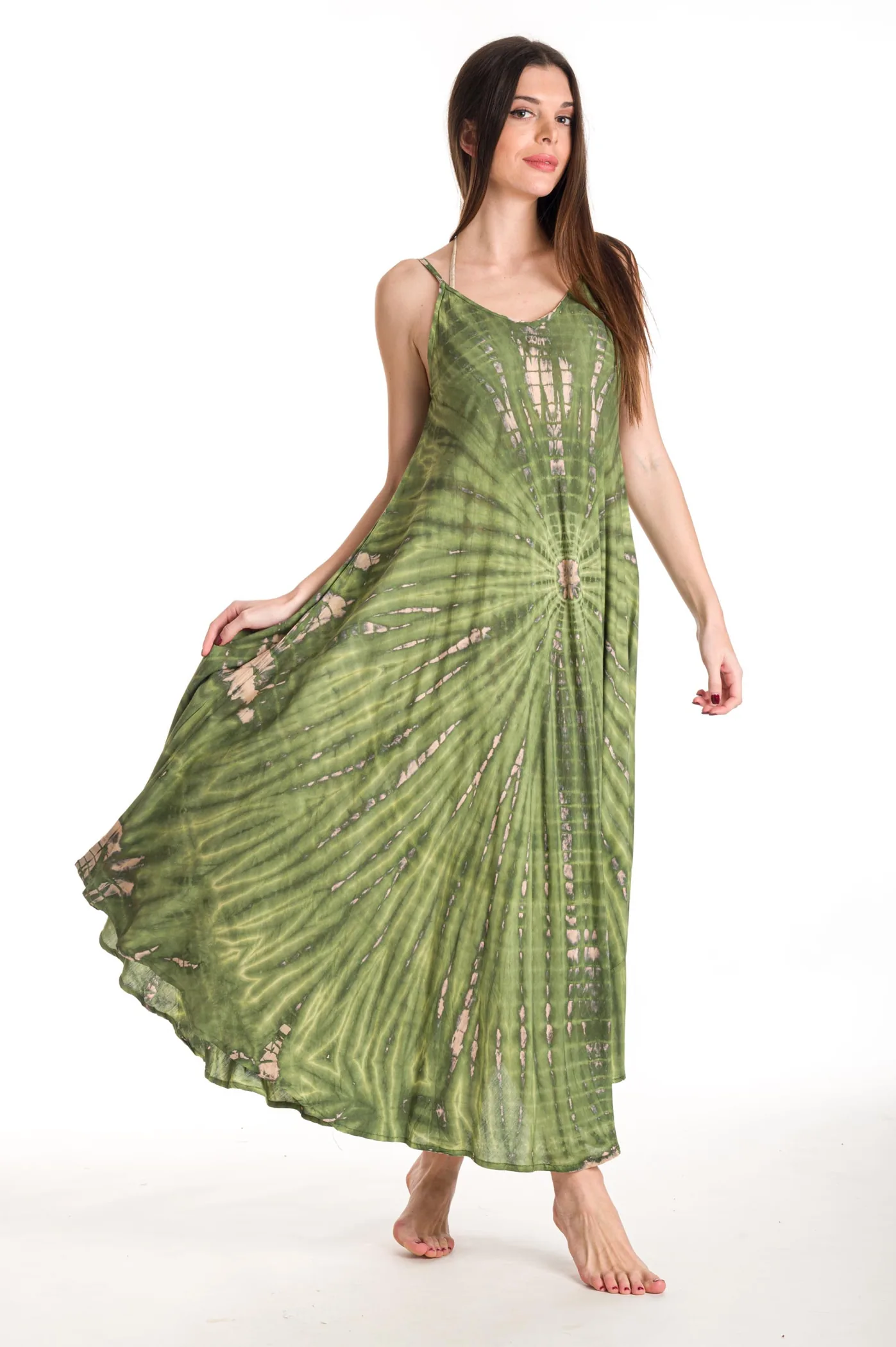 Φορεμα αμανικο μακρυ viscose tie dye - καφτάνια-παρεό - kaftania.gr - Χακί παρεό παραλίας για καλοκαιρινές resort εμφανίσεις