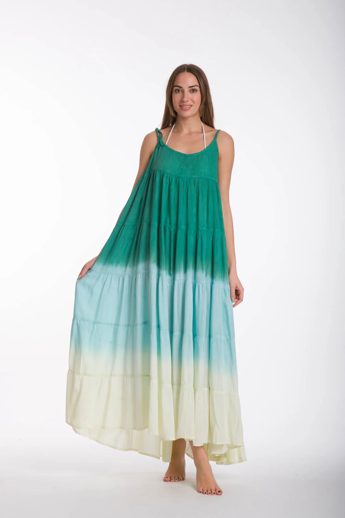 Φορεμα ραντακι tie dye ντεγκραντε viscose - Γαλάζιο;Κίτρινο;Πράσινο φόρεμα παραλίας για καλοκαιρινές resort εμφανίσεις