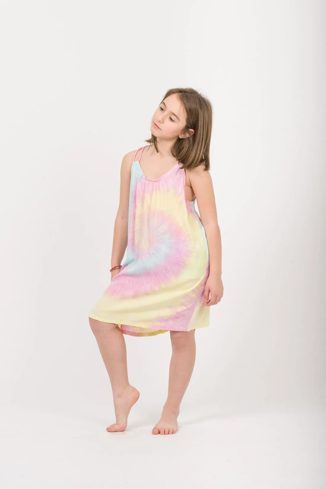 Παιδικο φορεμα tie dye βισκοζ - Γαλάζιο;Κίτρινο;Ρόζ παιδικό καφτάνι παραλίας από βισκόζ για καλοκαιρινές resort εμφανίσεις
