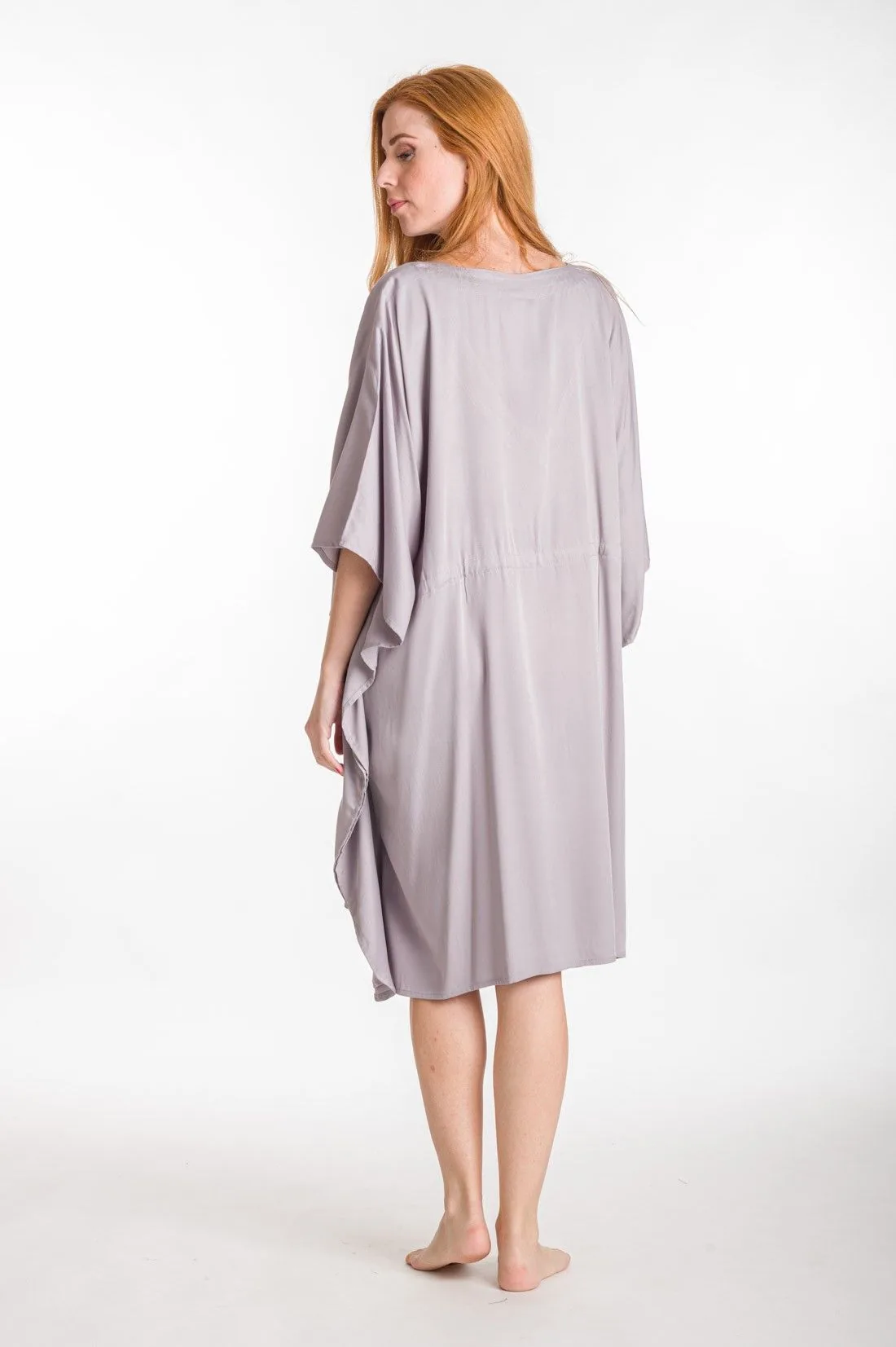 Γκρί καφτάνι midi μονοχρωμο viscose με adjuster - καφτάνι παραλίας από βισκόζ για καλοκαιρινές resort εμφανίσεις