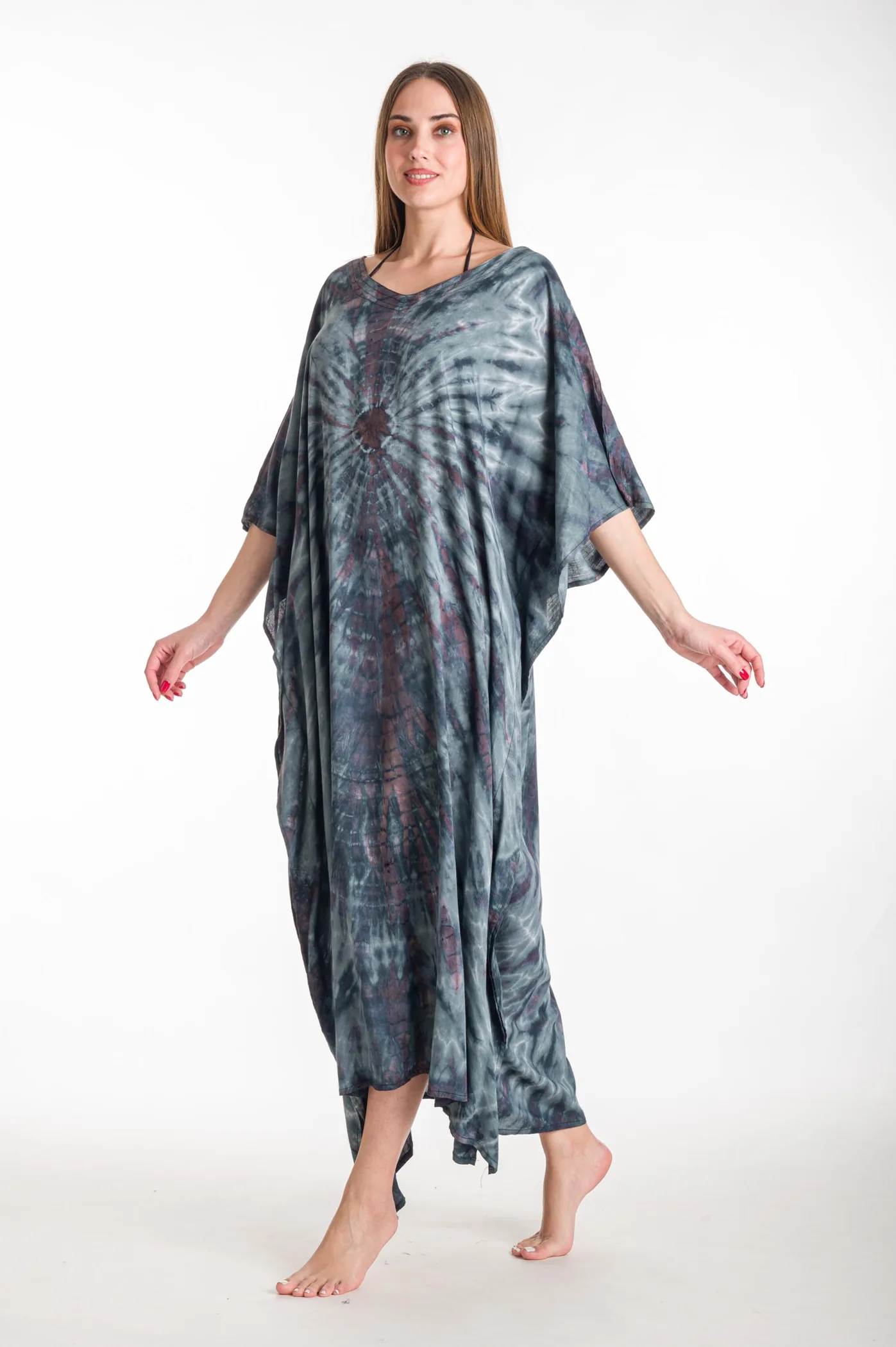 Καφτανι βισκοζ tie dye - Γκρί καφτάνι παραλίας από βισκόζ για καλοκαιρινές resort εμφανίσεις