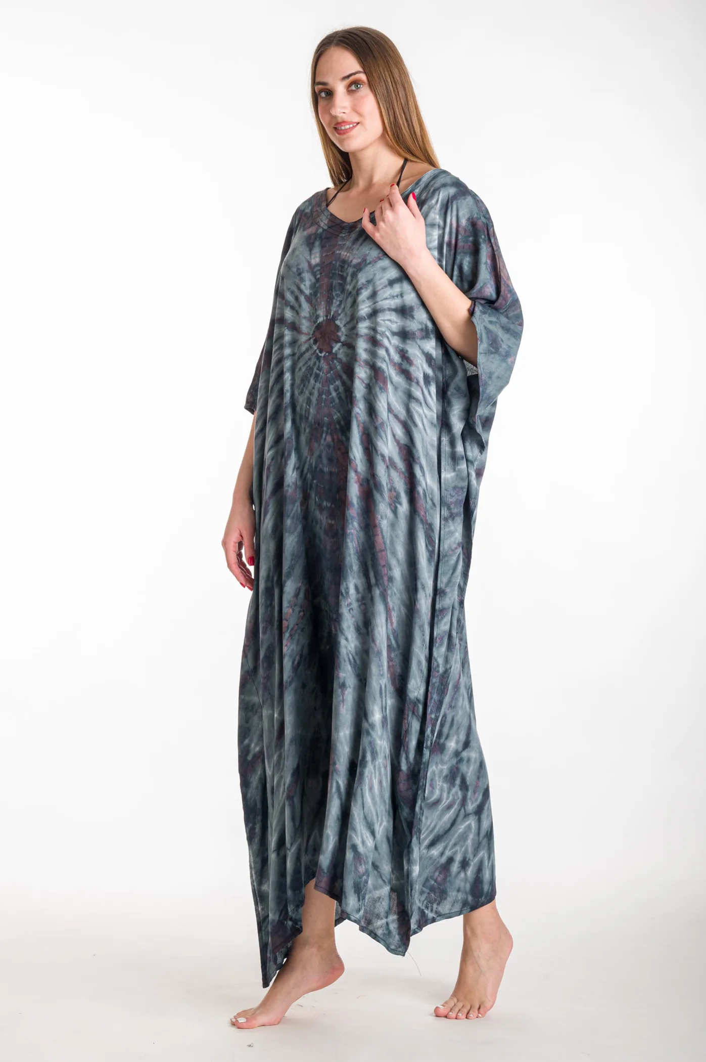 Καφτανι βισκοζ tie dye - Γκρί καφτάνι παραλίας από βισκόζ για καλοκαιρινές resort εμφανίσεις