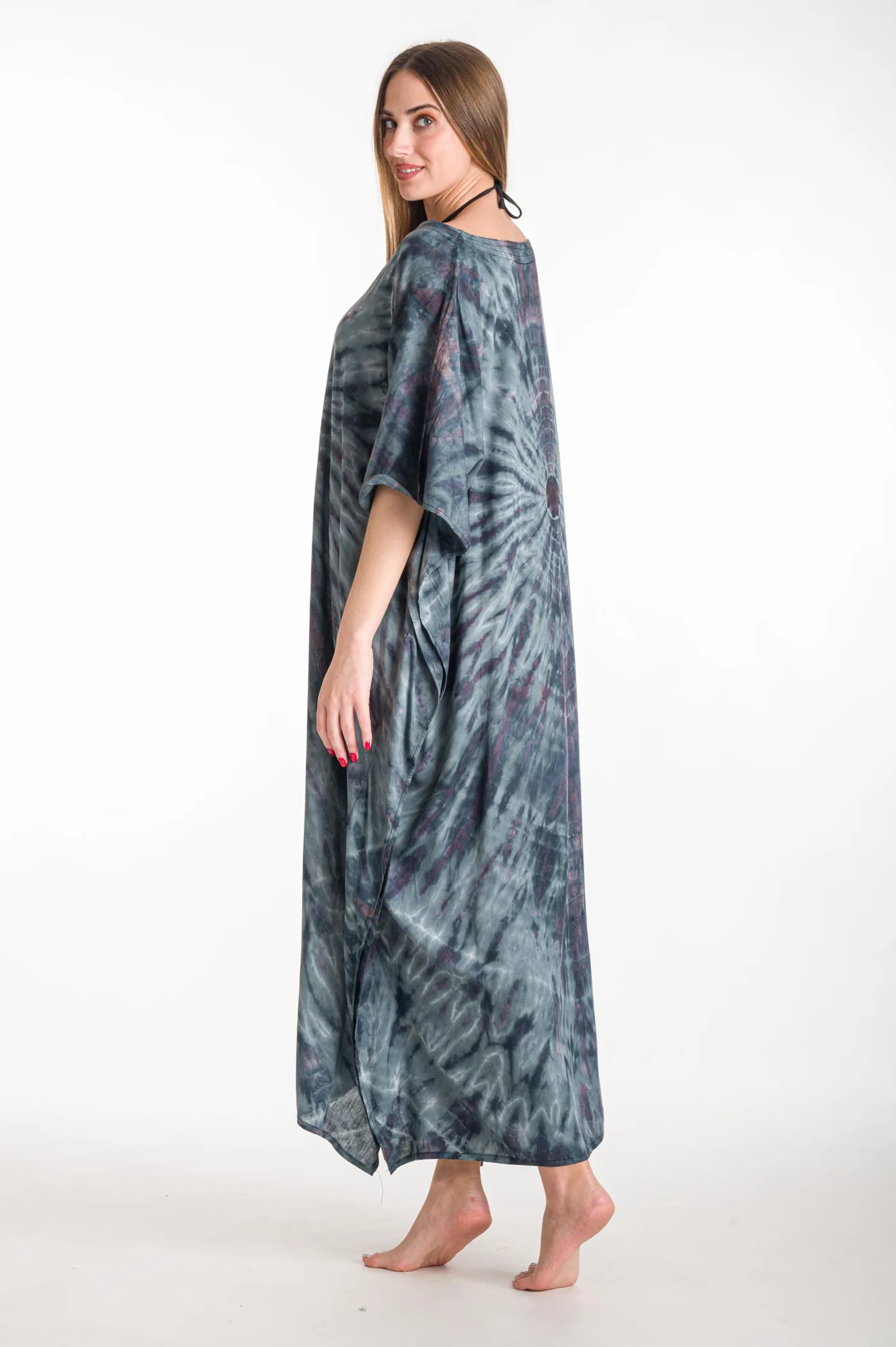 Καφτανι βισκοζ tie dye - Γκρί καφτάνι παραλίας από βισκόζ για καλοκαιρινές resort εμφανίσεις