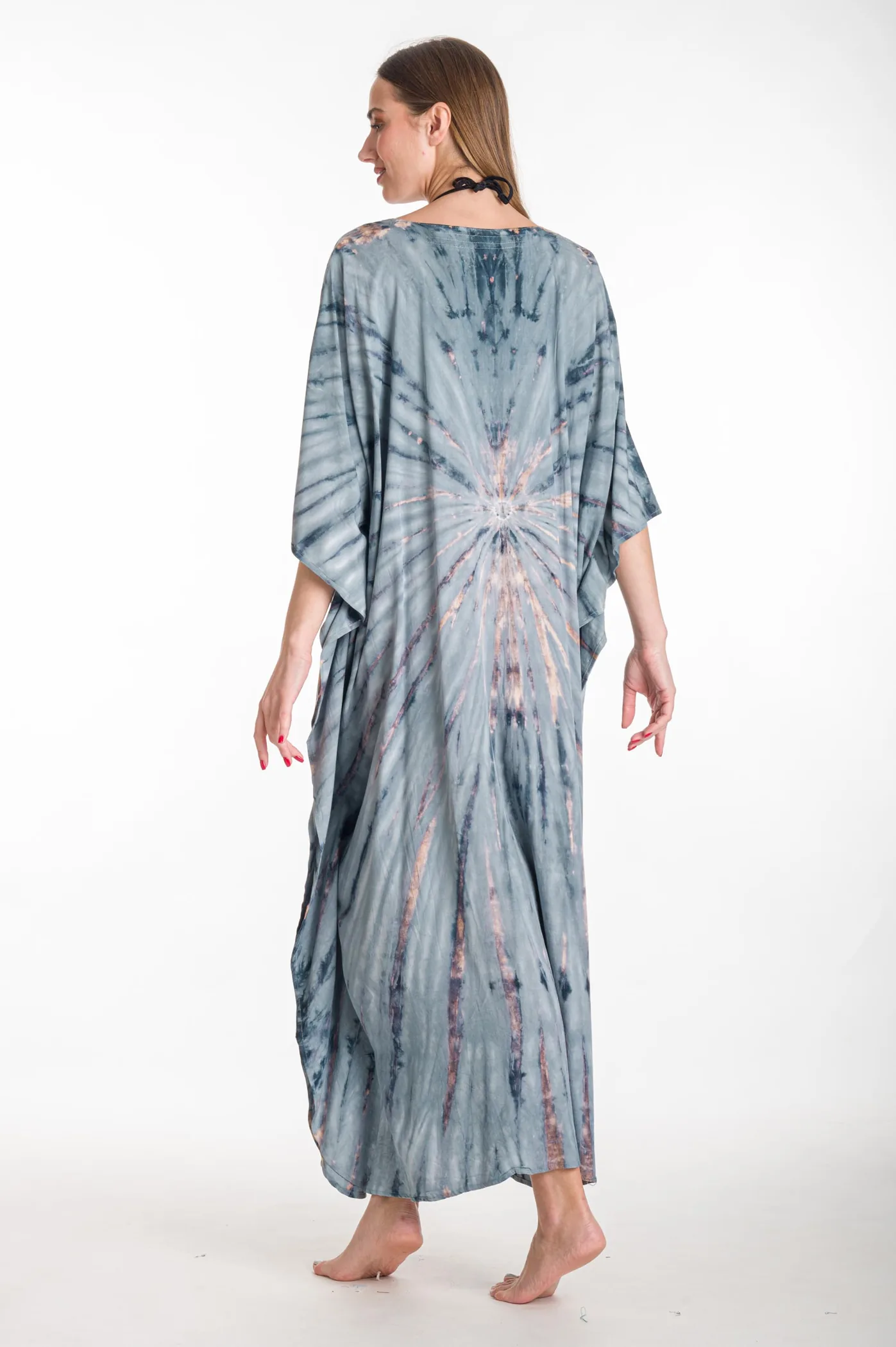 Καφτανι βισκοζ tie dye - Γκρί καφτάνι παραλίας από βισκόζ για καλοκαιρινές resort εμφανίσεις