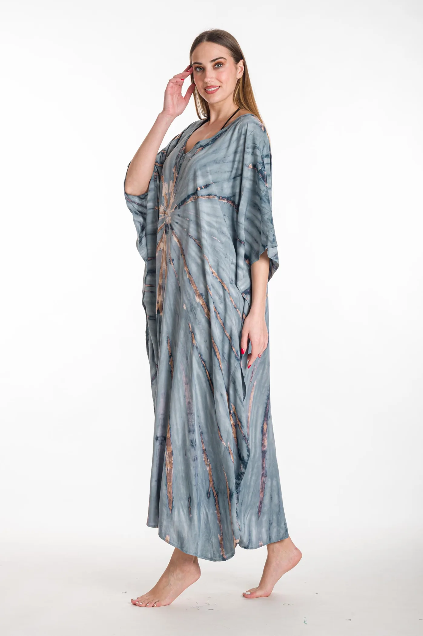 Καφτανι βισκοζ tie dye - Γκρί καφτάνι παραλίας από βισκόζ για καλοκαιρινές resort εμφανίσεις