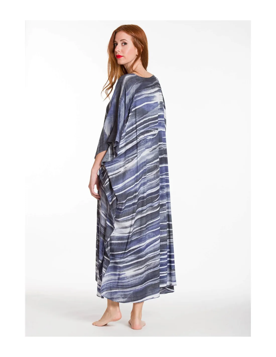 Γκρί καφτάνι βισκοζ tie dye - καφτάνι παραλίας από βισκόζ για καλοκαιρινές resort εμφανίσεις