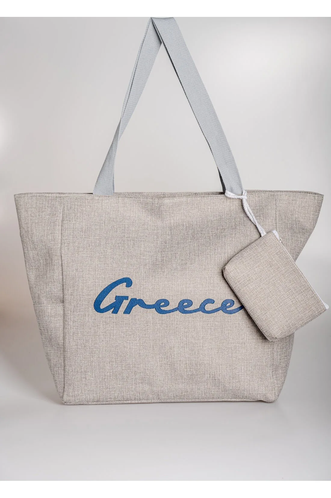 Τσαντα θαλασσης καραβοπανο με φερμουαρ και λογοτυπο greece. - Γκρί τσάντα θαλάσσης για καλοκαιρινές resort εμφανίσεις