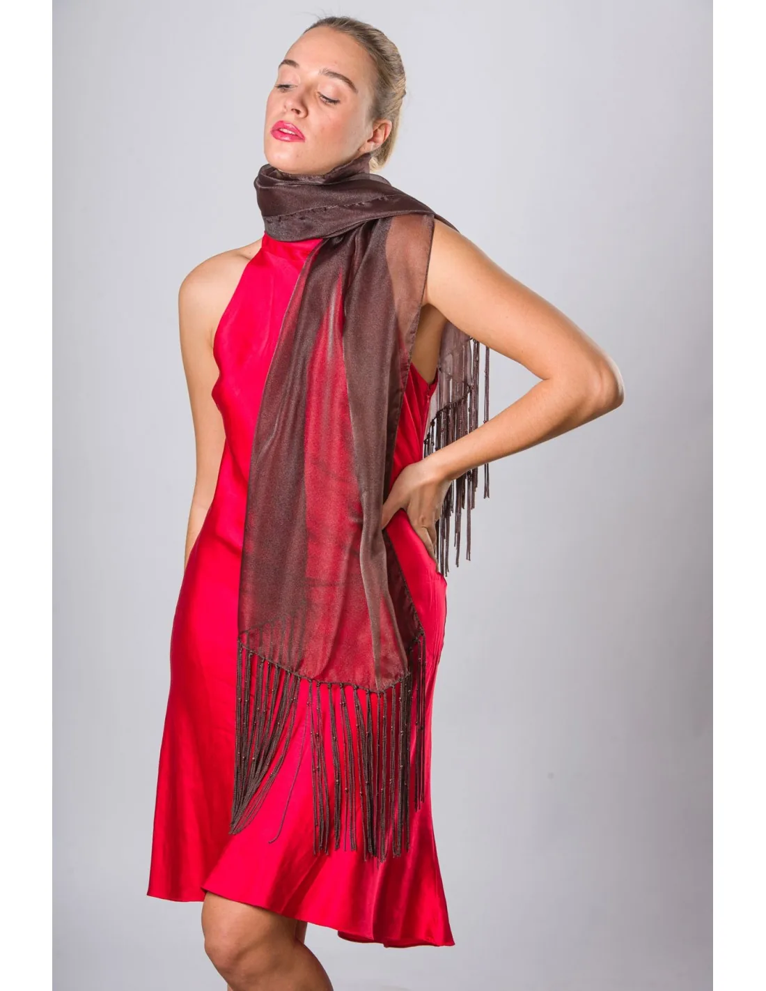 Εσαρπα μεταλιζε - Καφέ resort wear προϊόν για καλοκαιρινές resort εμφανίσεις