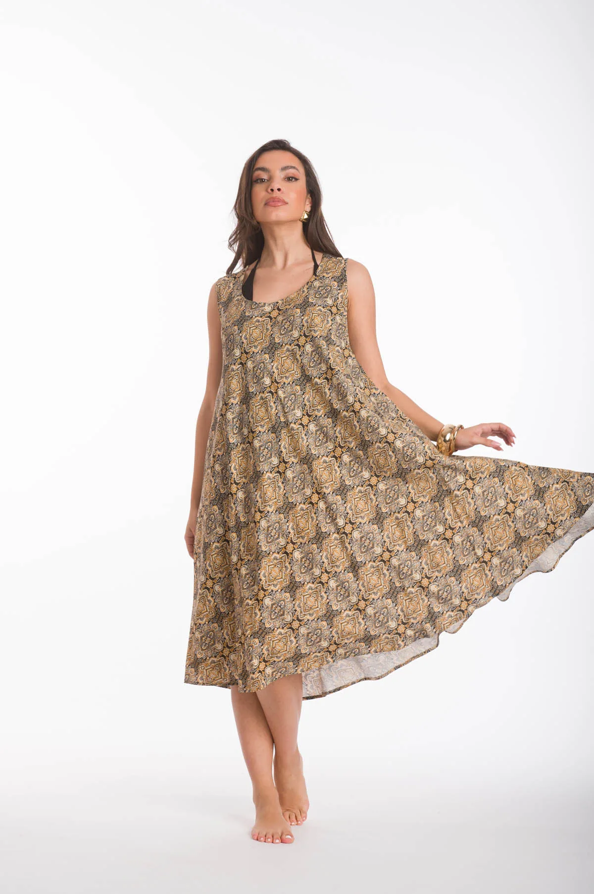 Φορεμα oval viscose - Καφέ φόρεμα παραλίας για καλοκαιρινές resort εμφανίσεις