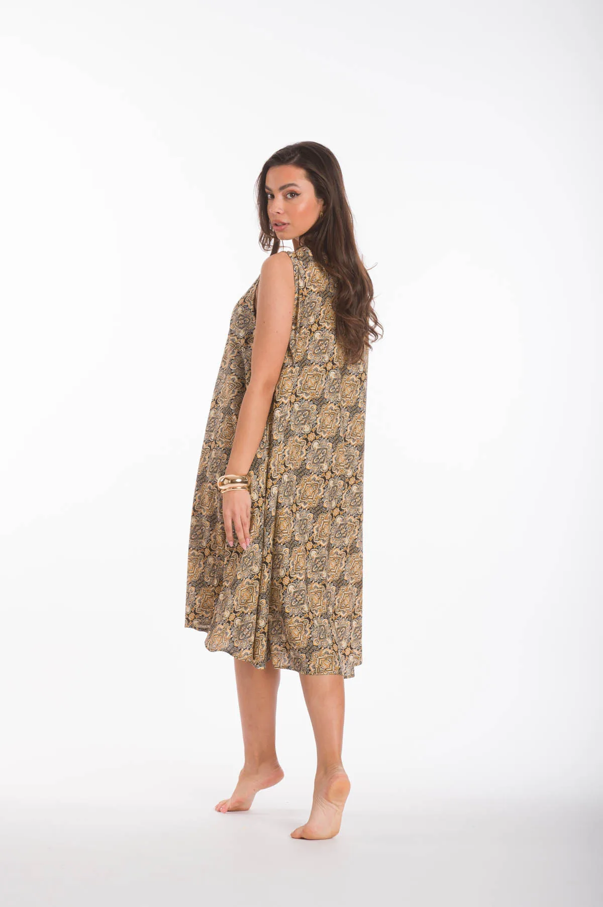 Φορεμα oval viscose - Καφέ φόρεμα παραλίας για καλοκαιρινές resort εμφανίσεις