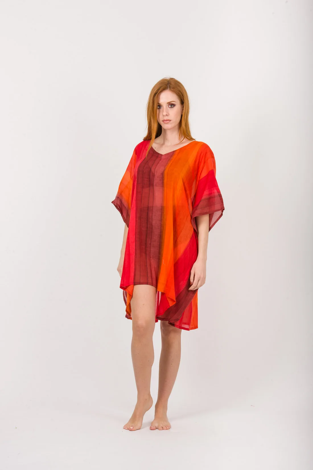 Ποντσο tie dye ριγε βαμβακερο - Καφέ;Πορτοκαλί πόντσο παραλίας από βαμβακερό για καλοκαιρινές resort εμφανίσεις