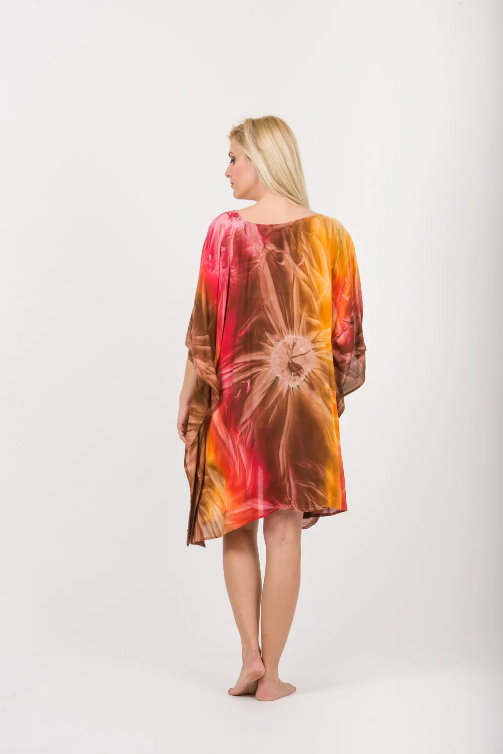 Ποντσο βισκοζ tie dye εκρηξη - Καφέ;Πορτοκαλί πόντσο παραλίας από βισκόζ για καλοκαιρινές resort εμφανίσεις