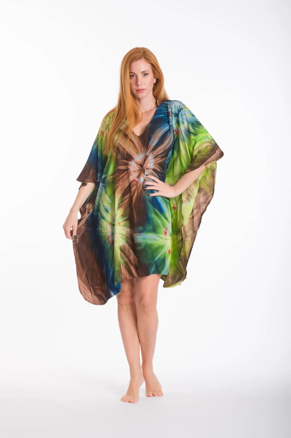 Πράσινο ποντσο βισκοζ tie dye εκρηξη - Καφέ;Πράσινο πόντσο παραλίας από βισκόζ για καλοκαιρινές resort εμφανίσεις