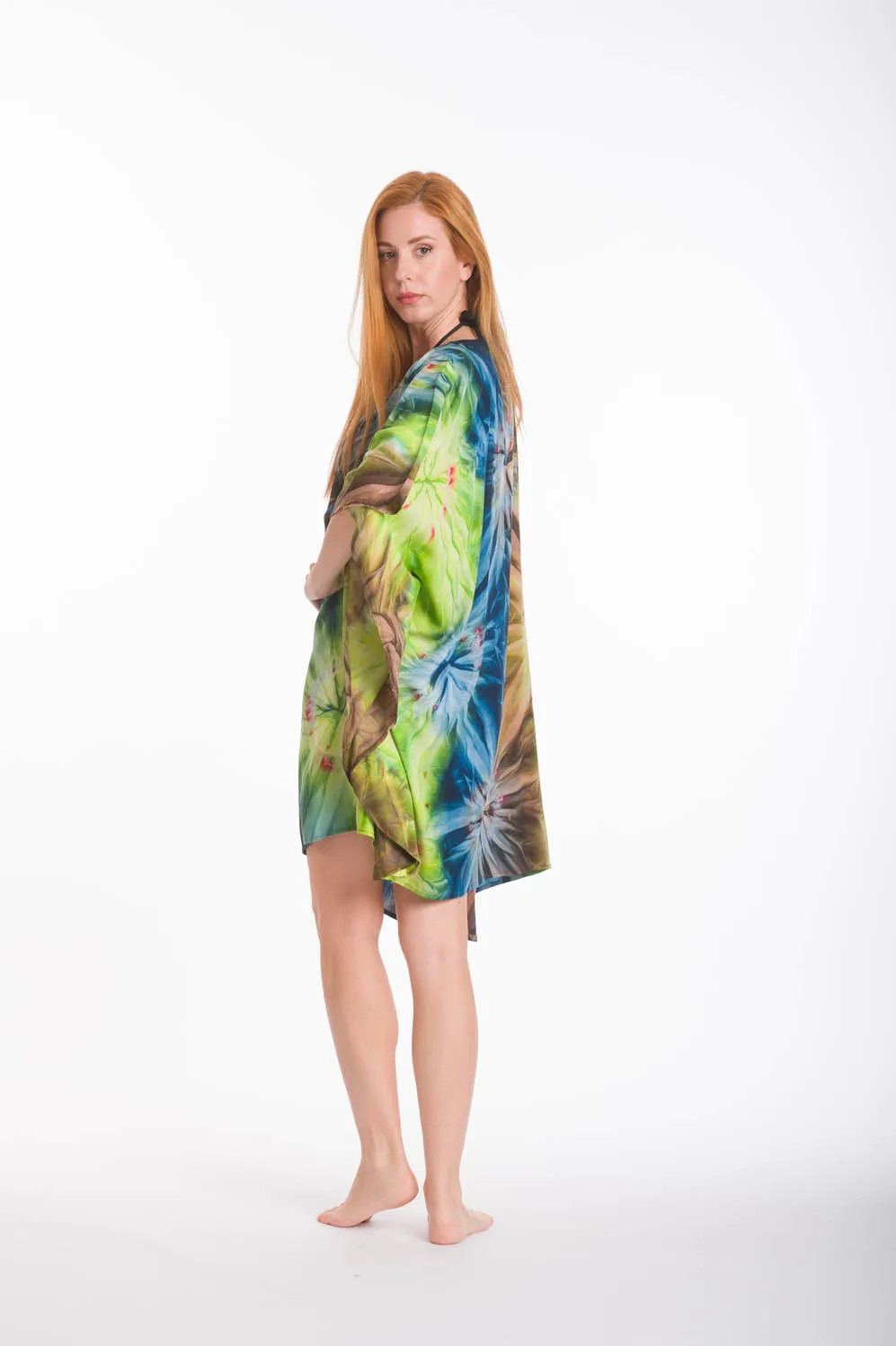 Πράσινο ποντσο βισκοζ tie dye εκρηξη - Καφέ;Πράσινο πόντσο παραλίας από βισκόζ για καλοκαιρινές resort εμφανίσεις