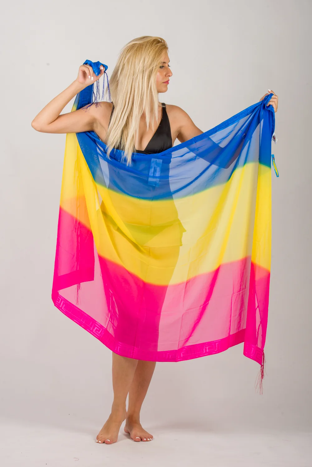 Παρεο chiffon με κεντημα μαιανδρο στην πλεξη - Κίτρινο;Μπλέ;Φούξια παρεό παραλίας για καλοκαιρινές resort εμφανίσεις