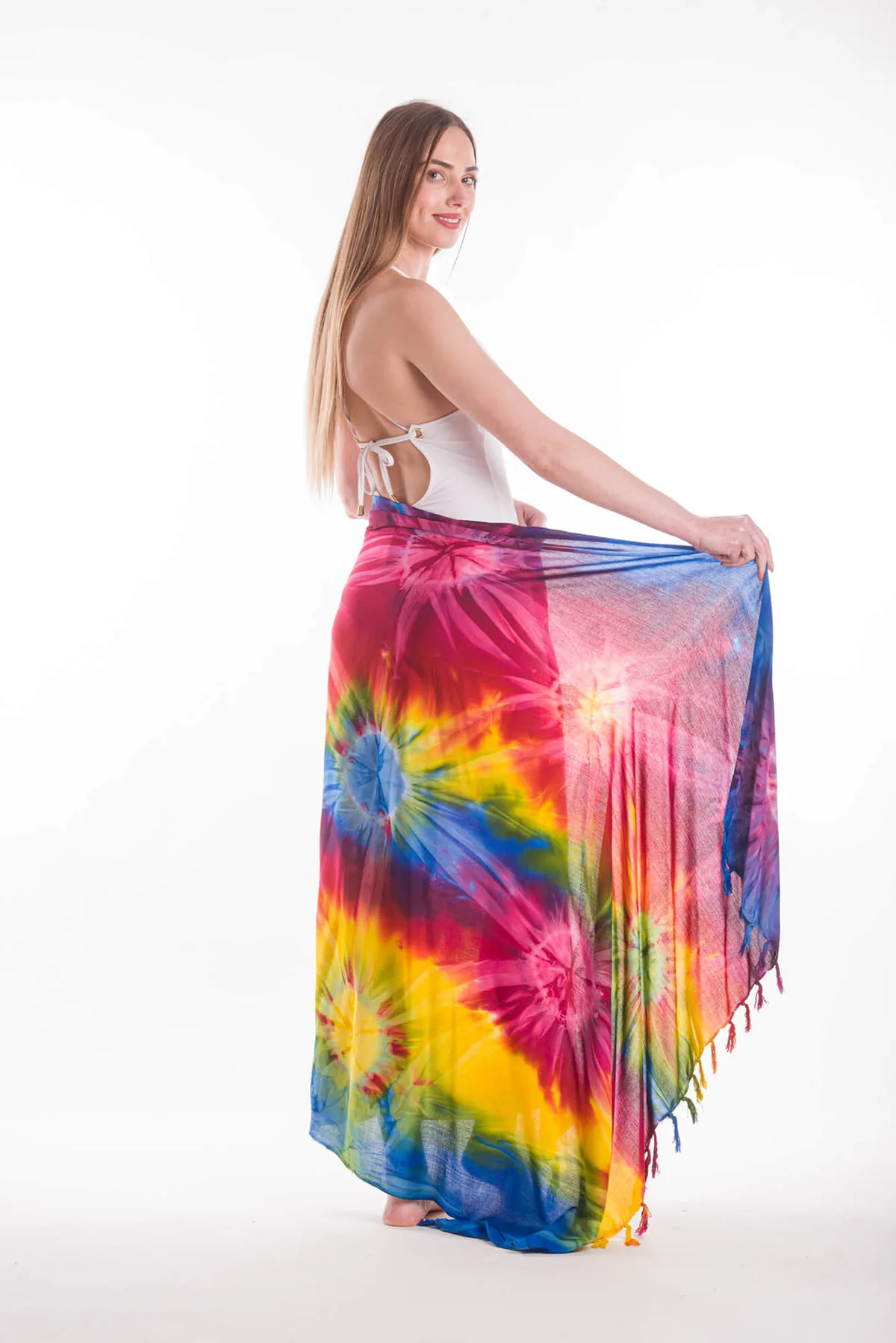Παρεο βισκοζ tie dye εκρηξη με κροσσια - Κίτρινο;Μπλέ;Πράσινο;Φούξια παρεό παραλίας για καλοκαιρινές resort εμφανίσεις