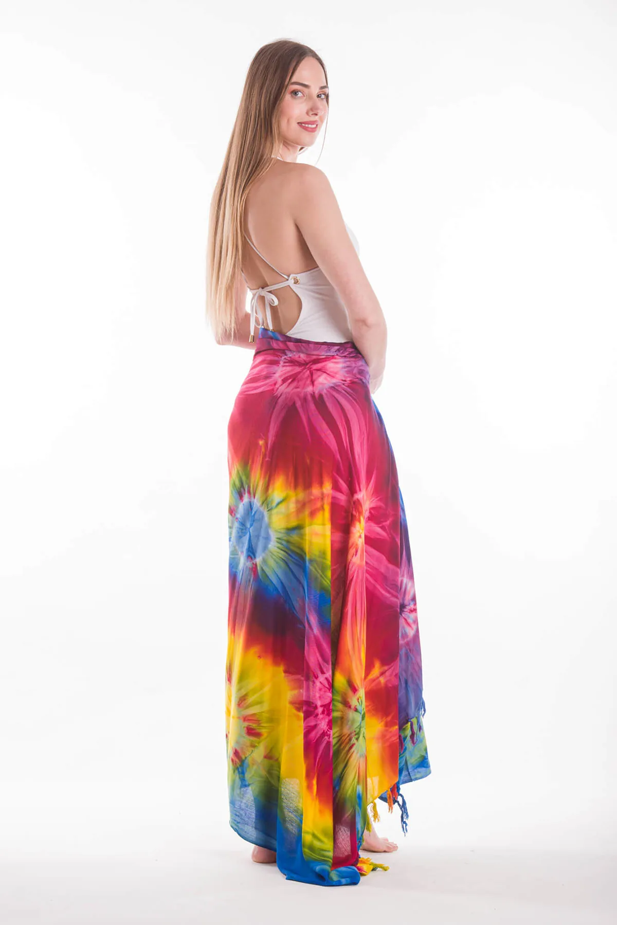 Παρεο βισκοζ tie dye εκρηξη με κροσσια - Κίτρινο;Μπλέ;Πράσινο;Φούξια παρεό παραλίας για καλοκαιρινές resort εμφανίσεις