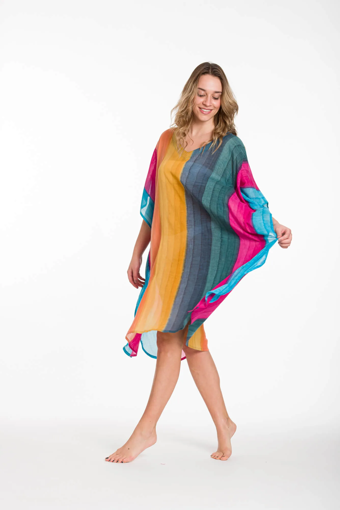 Ποντσο tie dye ριγε βαμβακερο - Κίτρινο;Πορτοκαλί;Ράφ;Φούξια πόντσο παραλίας από βαμβακερό για καλοκαιρινές resort εμφανίσεις