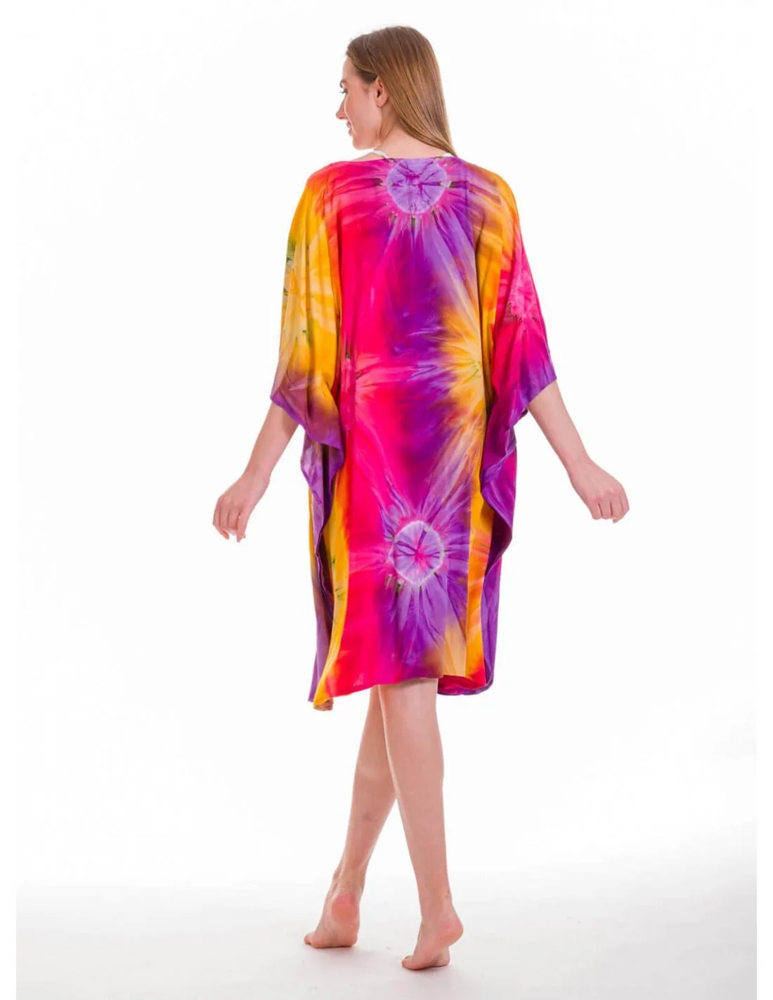 Ποντσο βισκοζ tie dye εκρηξη - Κόκκινο;Μώβ πόντσο παραλίας από βισκόζ για καλοκαιρινές resort εμφανίσεις