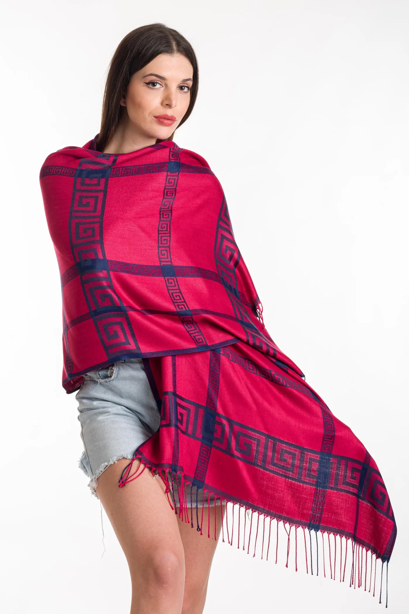 Πασμινα βισκοζ με μαιανδρο - Κόκκινο resort wear προϊόν για καλοκαιρινές resort εμφανίσεις