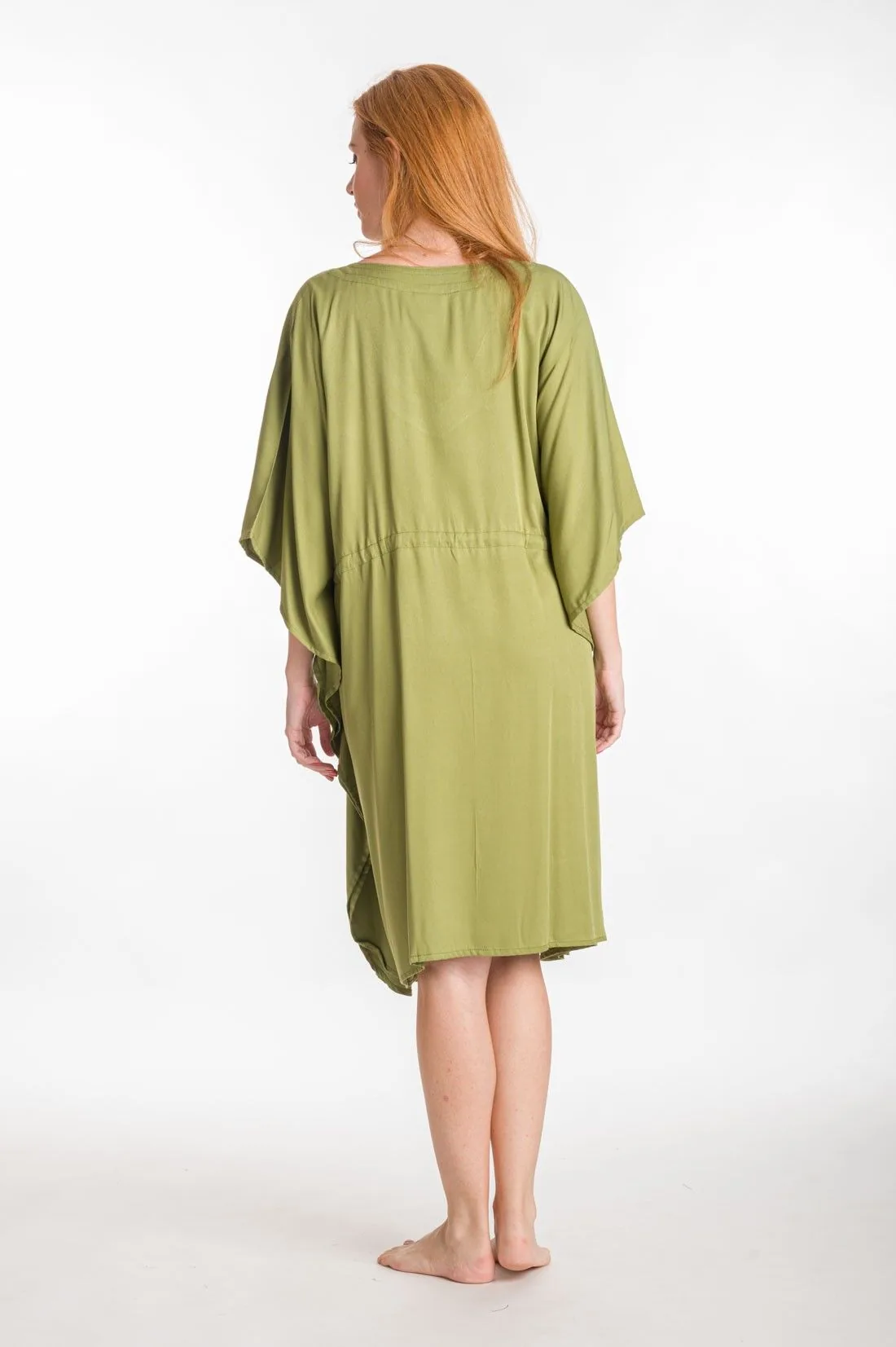 Λαδί καφτάνι midi μονοχρωμο viscose με adjuster - καφτάνι παραλίας από βισκόζ για καλοκαιρινές resort εμφανίσεις