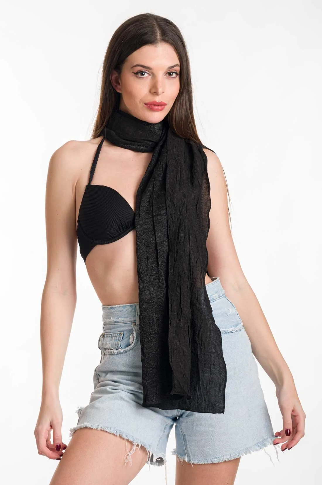 Μαύρο φουλαρι μονοχρωμο σιφον - resort wear προϊόν για καλοκαιρινές resort εμφανίσεις