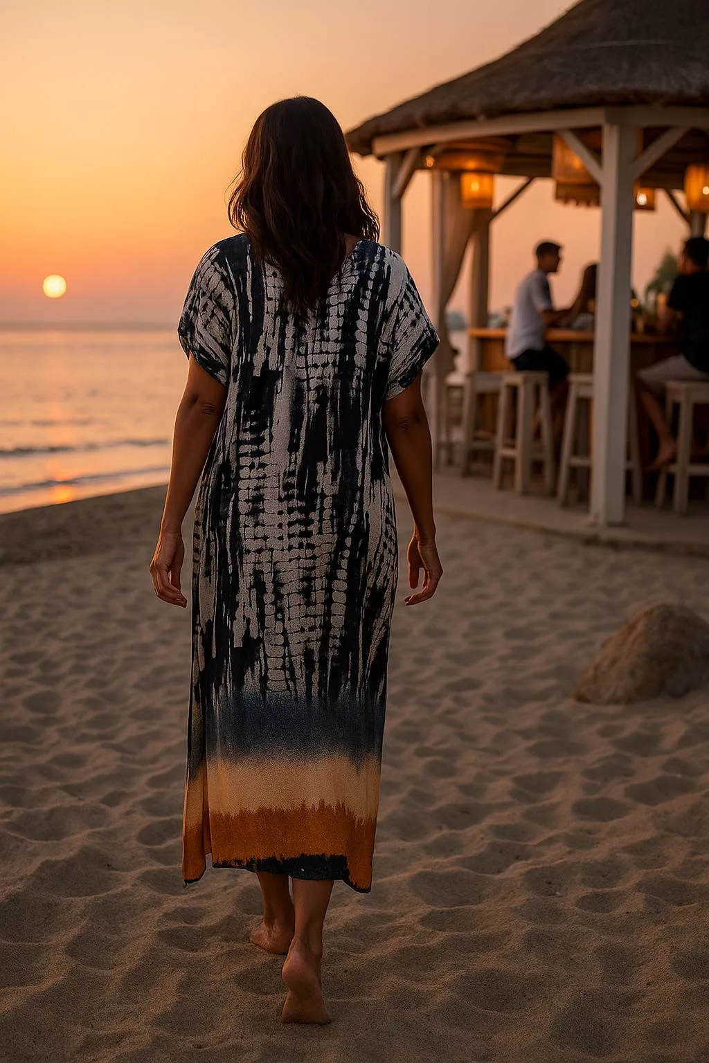 Καφτανι - φορεμα maxi βισκοζ shibori tie dye με κοντο μανικι - καφτάνια-παρεό - kaftania.gr - Μαύρο παρεό παραλίας από βισκόζ για καλοκαιρινές resort εμφαν