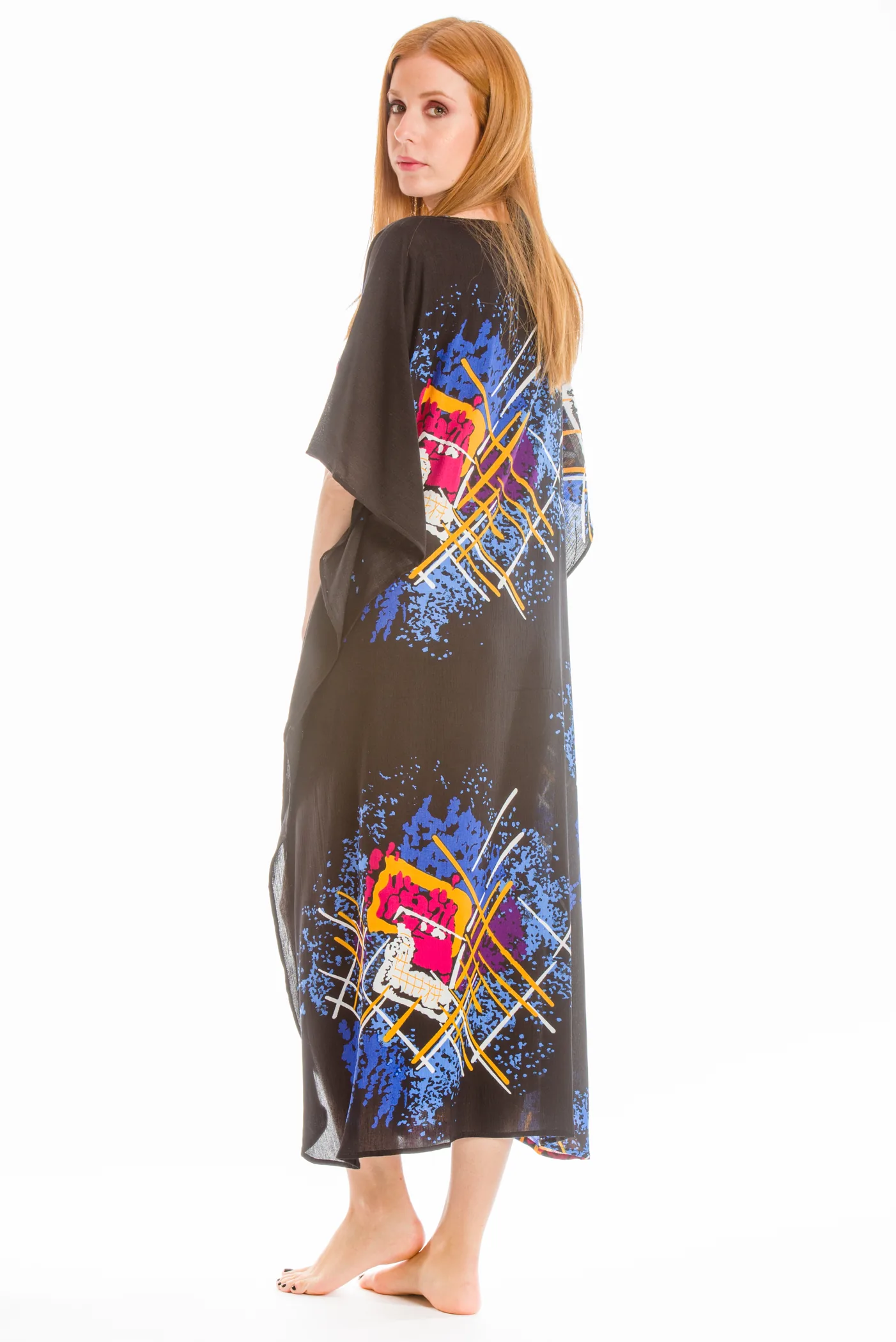 Mavro-kaftani-plus-size-xxl - Μαύρο καφτάνι παραλίας από βισκόζ για καλοκαιρινές resort εμφανίσεις