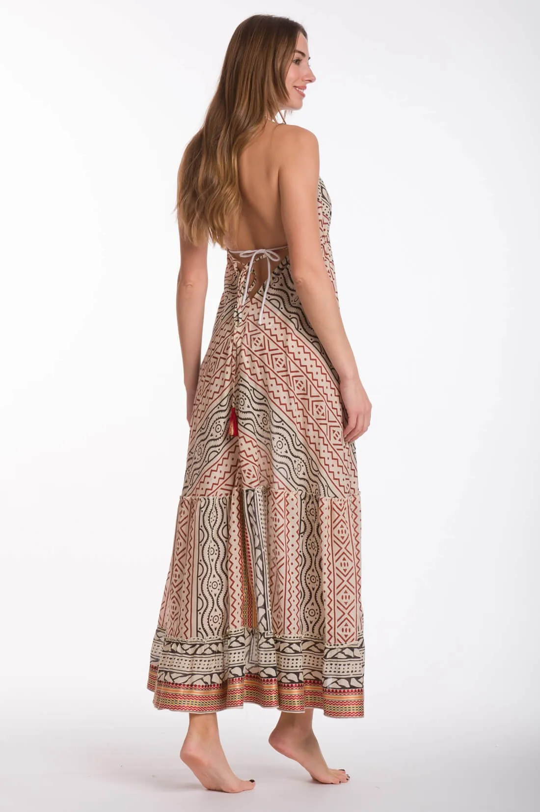 Boho φορεμα βαμβακερο με δεσιματα - Μπέζ φόρεμα παραλίας για καλοκαιρινές resort εμφανίσεις