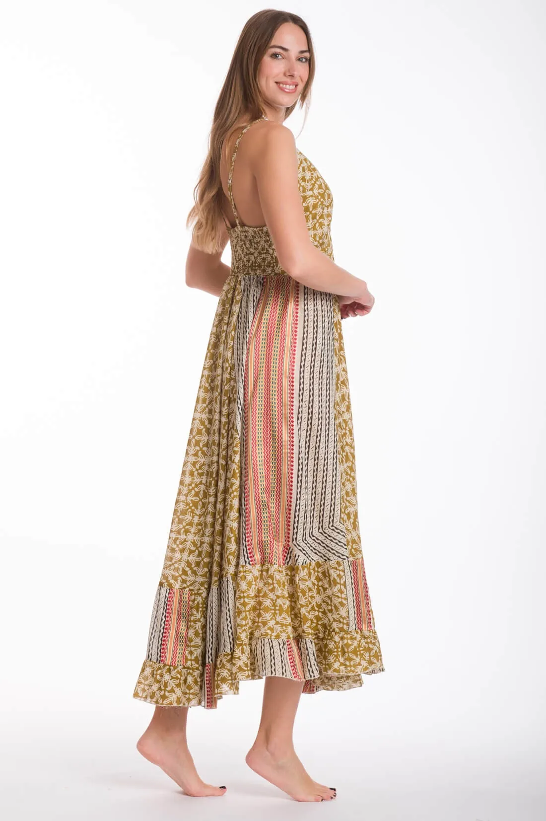 Boho φορεμα βαμβακερο με σφιγγοφωλια στην πλατη - Μπέζ φόρεμα παραλίας από βαμβακερό για καλοκαιρινές resort εμφανίσεις