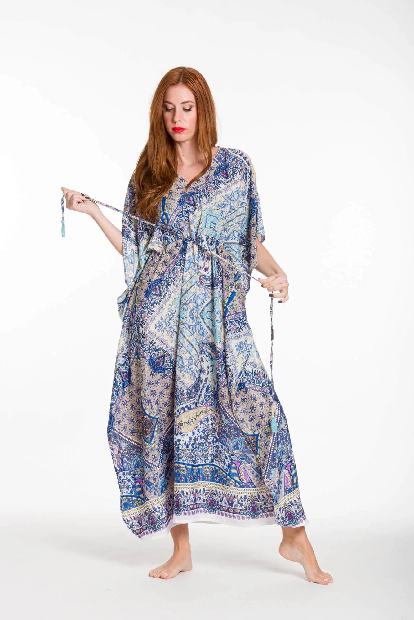Καφτανι art. silk με adjuster - Μπέζ;Μπλέ παρεό παραλίας για καλοκαιρινές resort εμφανίσεις