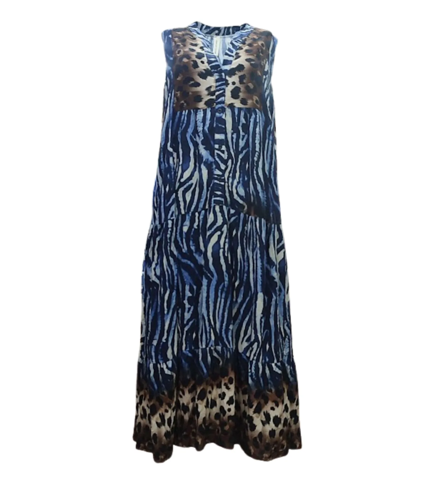 Φορεμα αμανικο μακρυ animal print - Μπλέ φόρεμα παραλίας από animal print για καλοκαιρινές resort εμφανίσεις
