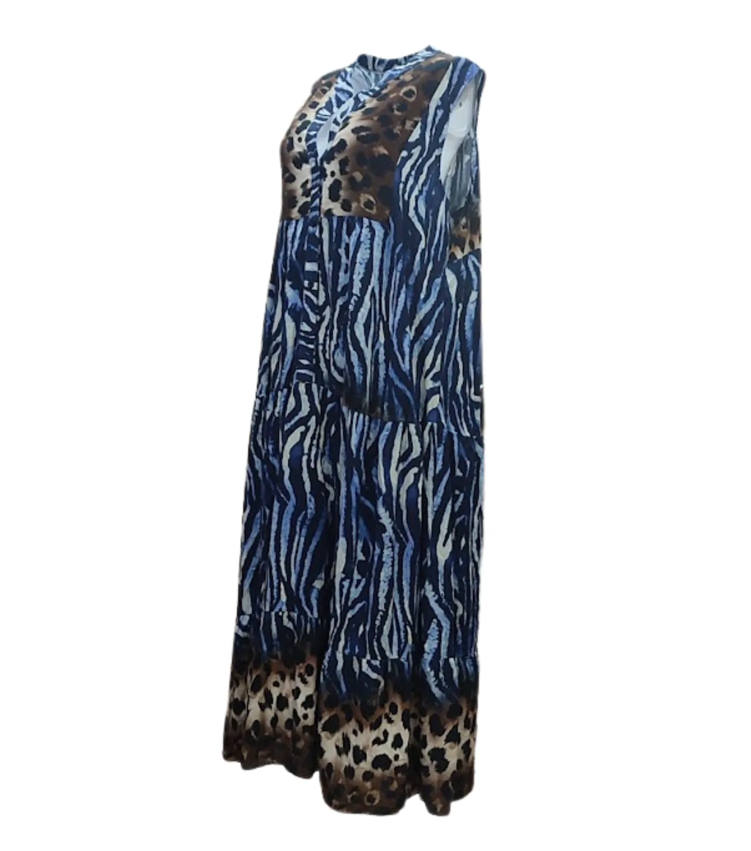 Φορεμα αμανικο μακρυ animal print - Μπλέ φόρεμα παραλίας από animal print για καλοκαιρινές resort εμφανίσεις