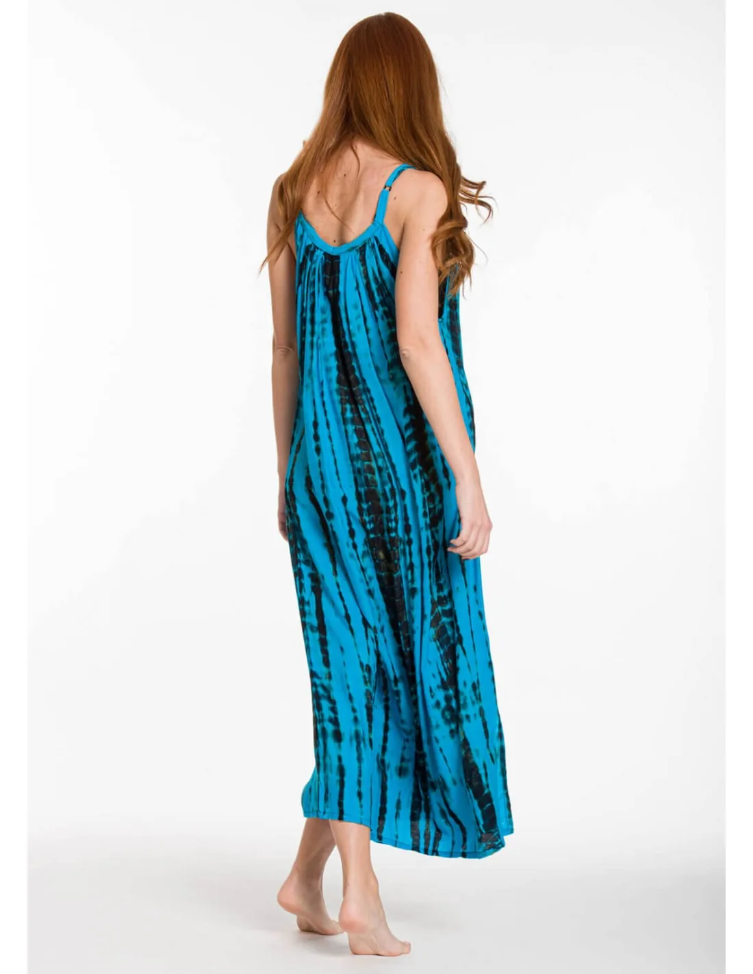 Φορεμα αμανικο μακρυ viscose tie dye - Μπλέ φόρεμα παραλίας για καλοκαιρινές resort εμφανίσεις