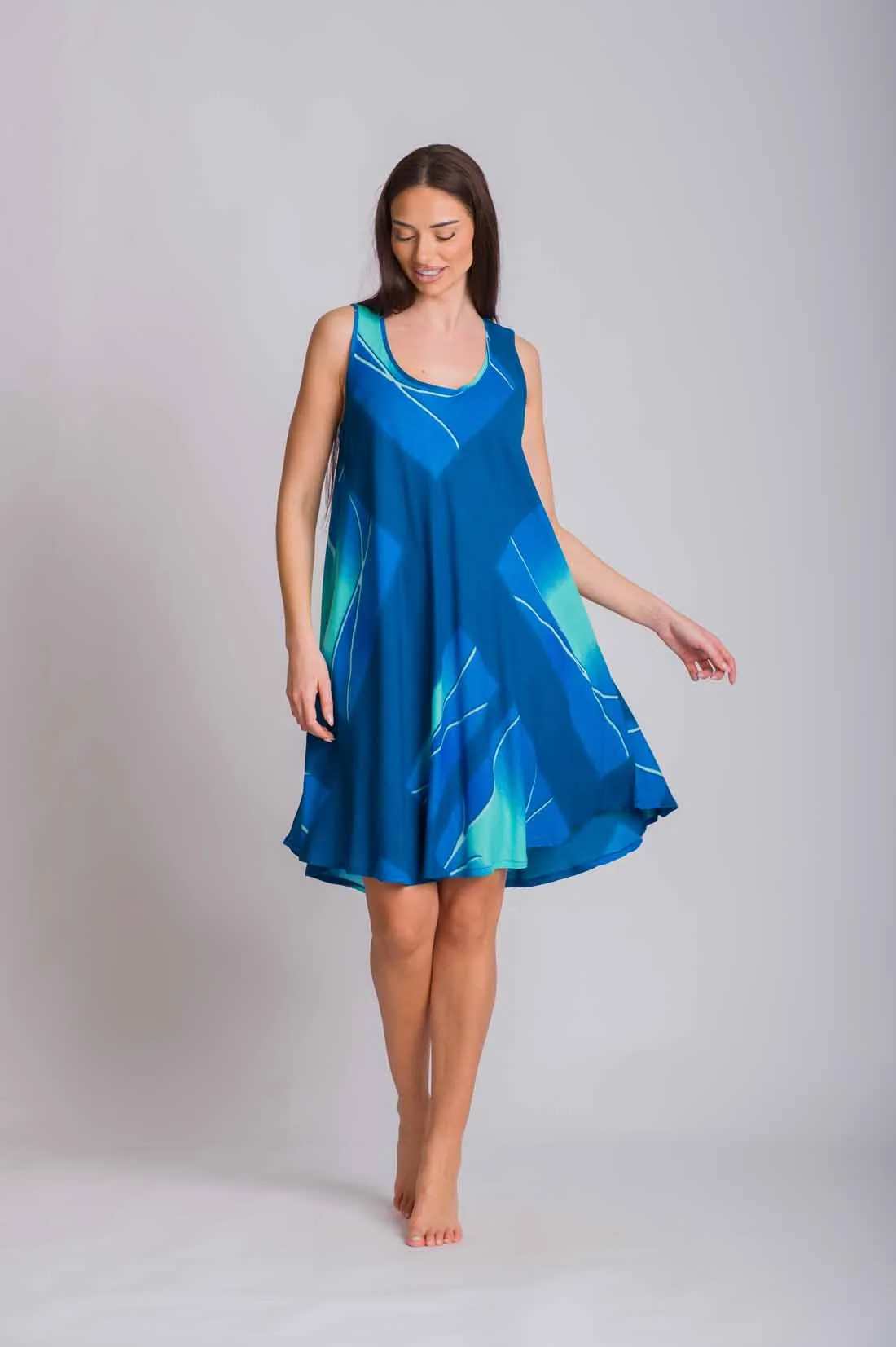 Μπλέ φορεμα oval αμανικο viscose crincle - φόρεμα παραλίας για καλοκαιρινές resort εμφανίσεις