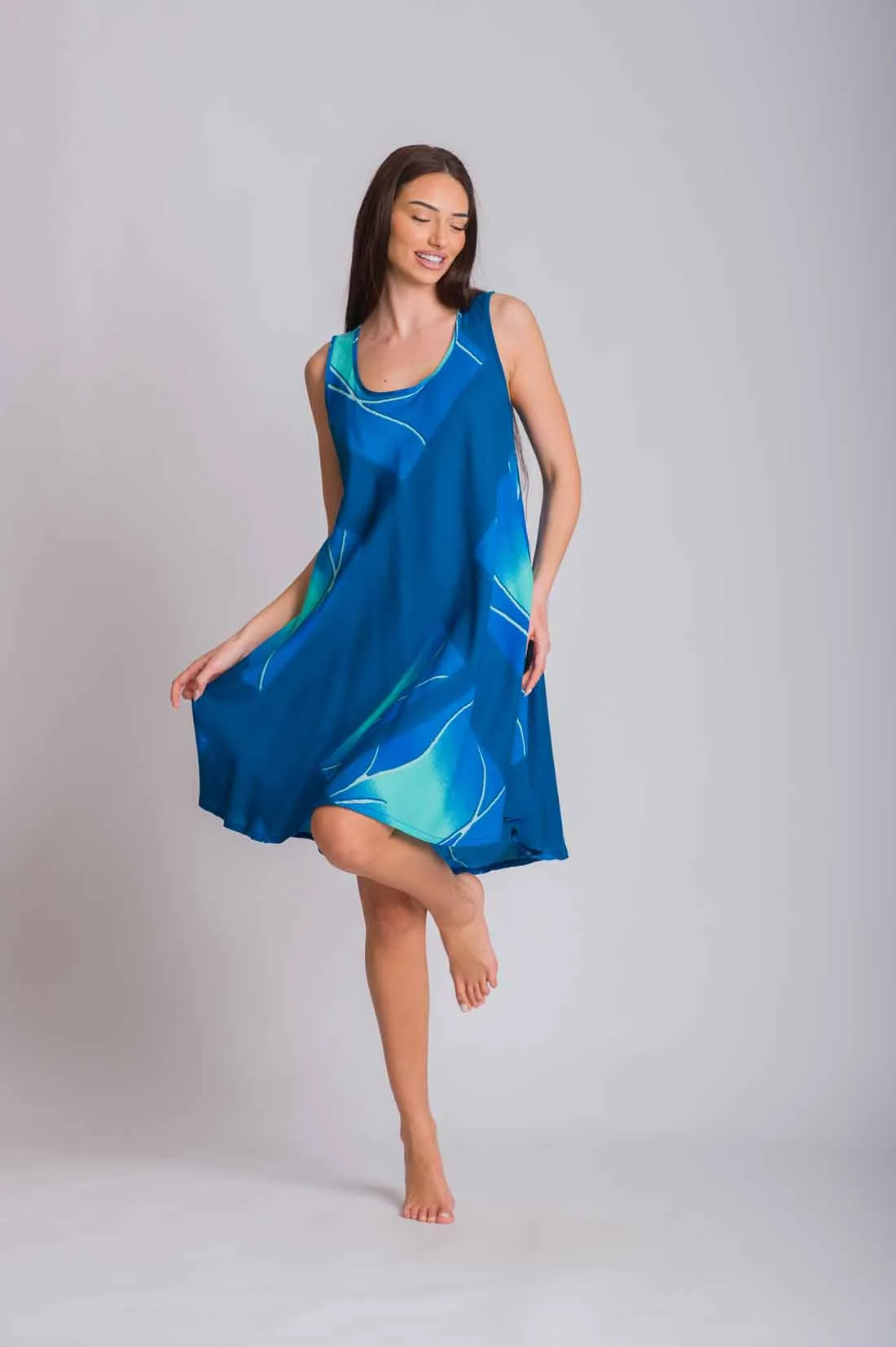 Μπλέ φορεμα oval αμανικο viscose crincle - φόρεμα παραλίας για καλοκαιρινές resort εμφανίσεις