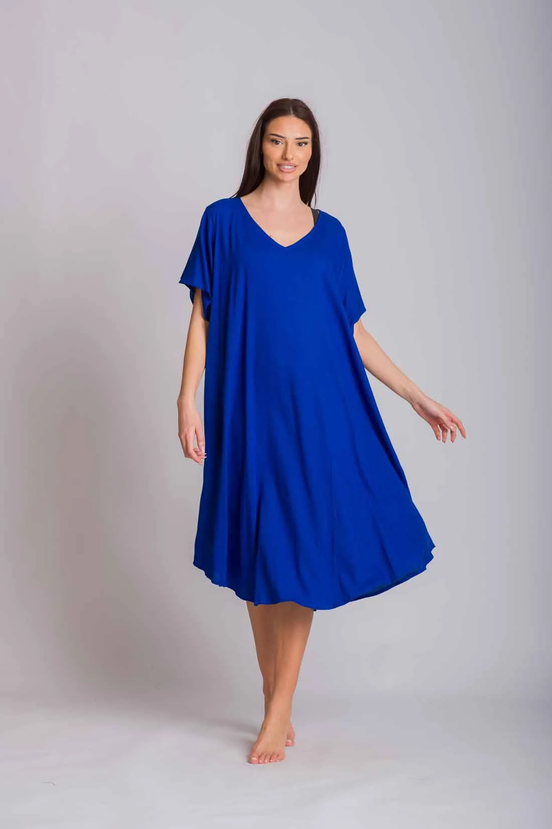 Μπλε φορεμα viscose crincle oval με κοντο μανικι - Μπλέ παρεό παραλίας για καλοκαιρινές resort εμφανίσεις
