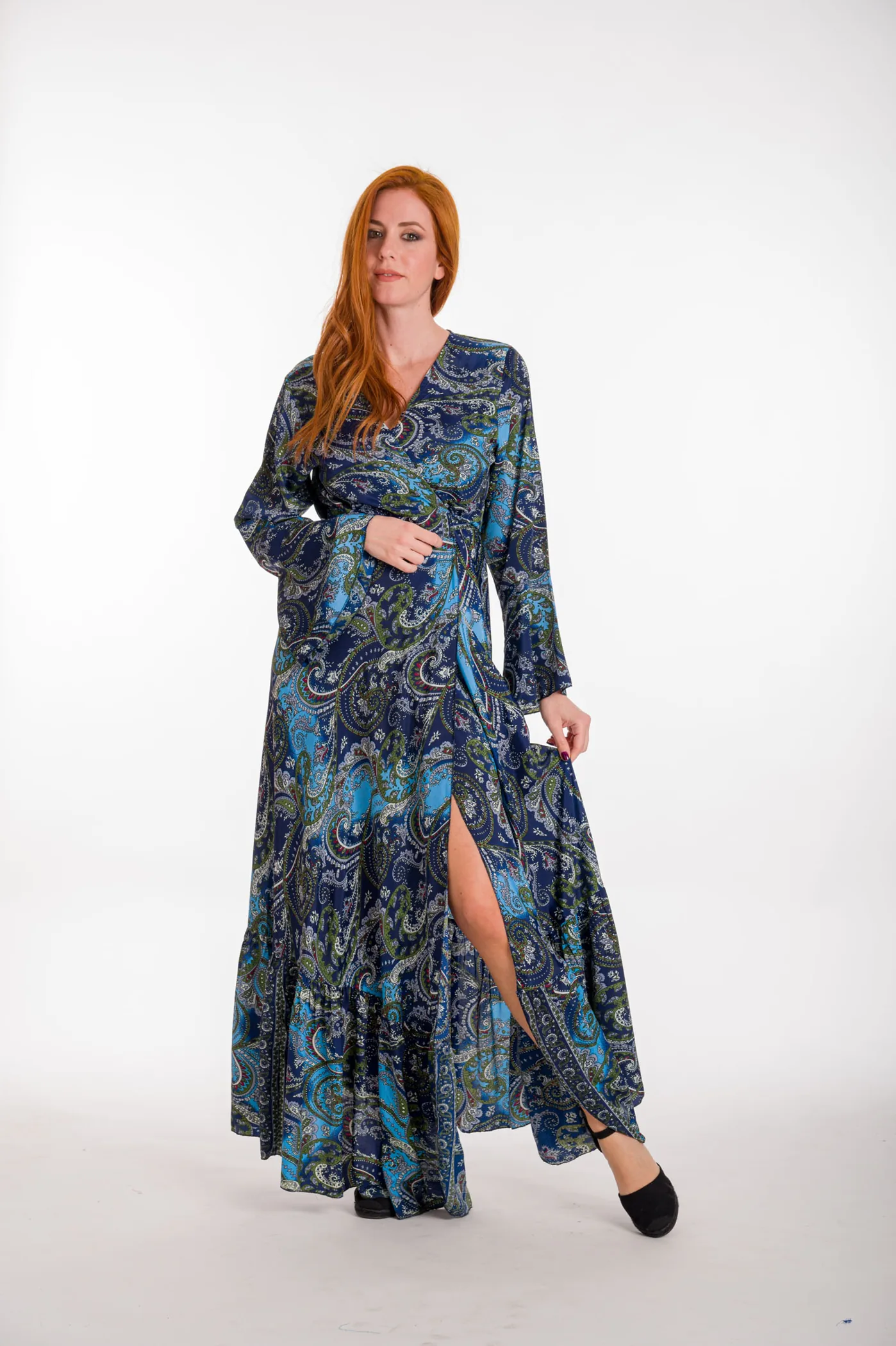Φορεμα κρουαζε art. silk με βολαν - Μπλέ;Γαλάζιο;Μπέζ παρεό παραλίας για καλοκαιρινές resort εμφανίσεις