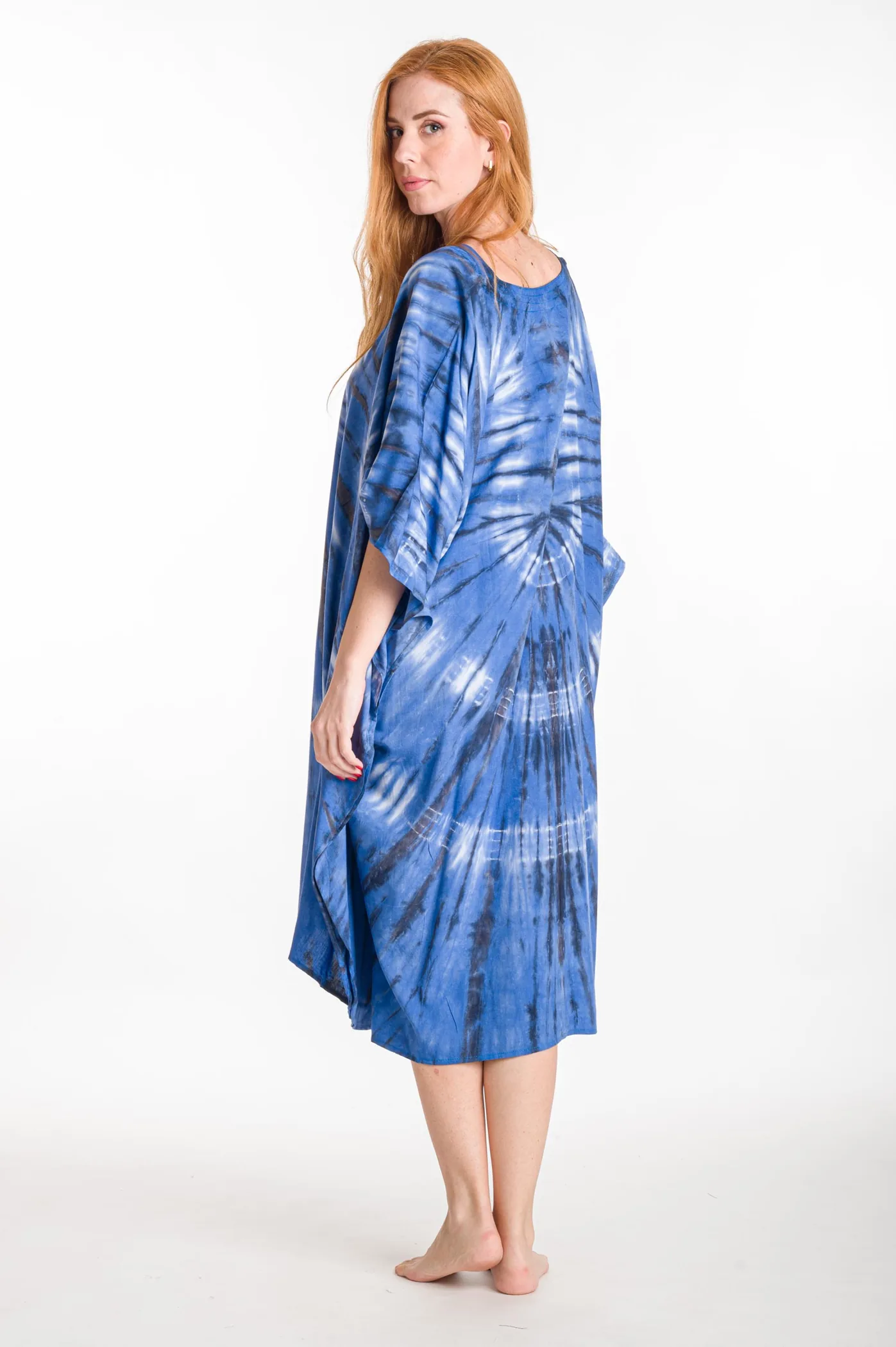 Καφτανι midi βισκοζ tie dye - Μπλέ καφτάνι παραλίας από βισκόζ για καλοκαιρινές resort εμφανίσεις