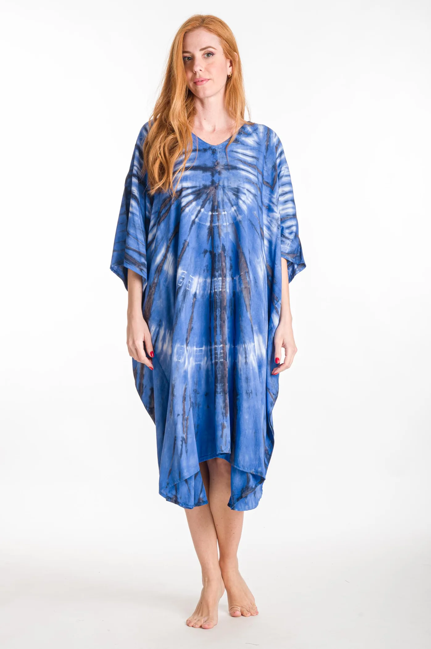 Καφτανι midi βισκοζ tie dye - Μπλέ καφτάνι παραλίας από βισκόζ για καλοκαιρινές resort εμφανίσεις