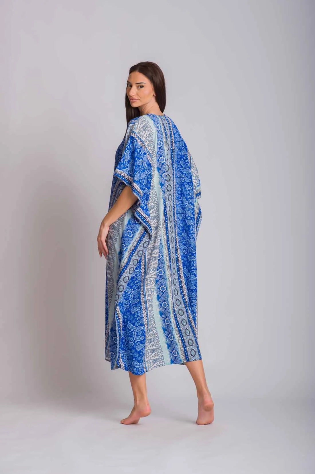 Μπλέ καφτανι mmf silk touch - καφτάνι παραλίας για καλοκαιρινές resort εμφανίσεις