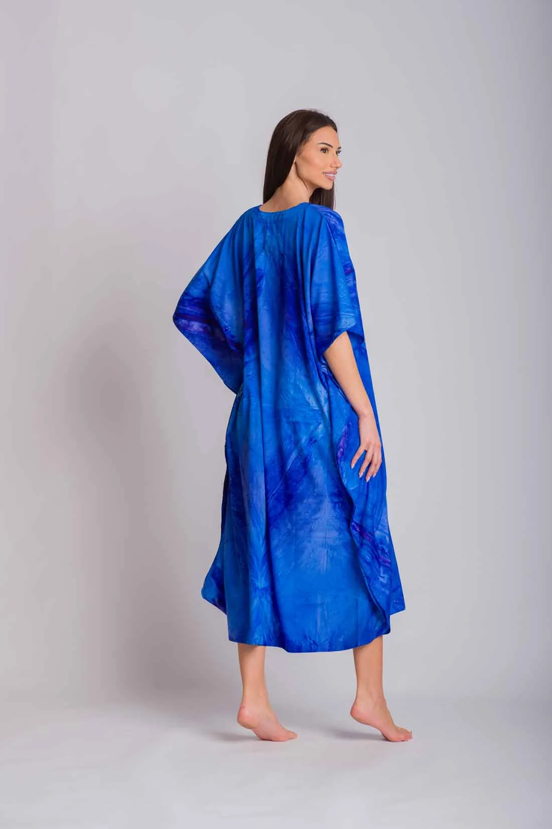 Μπλέ καφτανι mmf silk touch - καφτάνι παραλίας για καλοκαιρινές resort εμφανίσεις